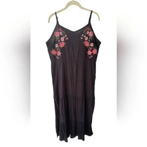 Kelly Renee Sleeveless Embroidered Floral Festival Boho Tiered Maxi Dress, XL